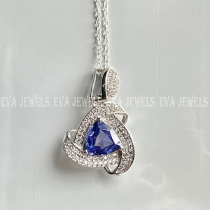 14k Gelbgold über 925 Silber 1,50 Ct Trillion Cut Tansanit Twisted Damen Anhänger Halskette, Tansanit Anhänger