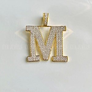 14 Karat Gelbgold über 0,74 Ct Rundschliff CZ Diamant Initial M Anhänger, Muttertagsgeschenk, 925 Silber, Buchstabe Anhänger anpassen