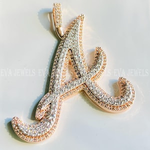 Colgante con inicial A de diamante de circonita cúbica de talla redonda de 4 quilates en oro rosa de 14 k, regalo del Día del Padre, plata 925, colgante con dije de letra personalizado sin cadena