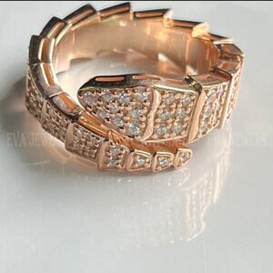 1.50Ct Round Cut CZ Diamond Snake Eternity Ring 14k Rose Gold Over 925 Silver, Unisex Ring, Snake Ring