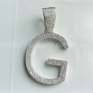Oro blanco de 14 k de más de 2,50 quilates con circonita cúbica de corte redondo y colgante con inicial G, regalo del día de la madre del padre, plata 925, colgante de letra personalizado