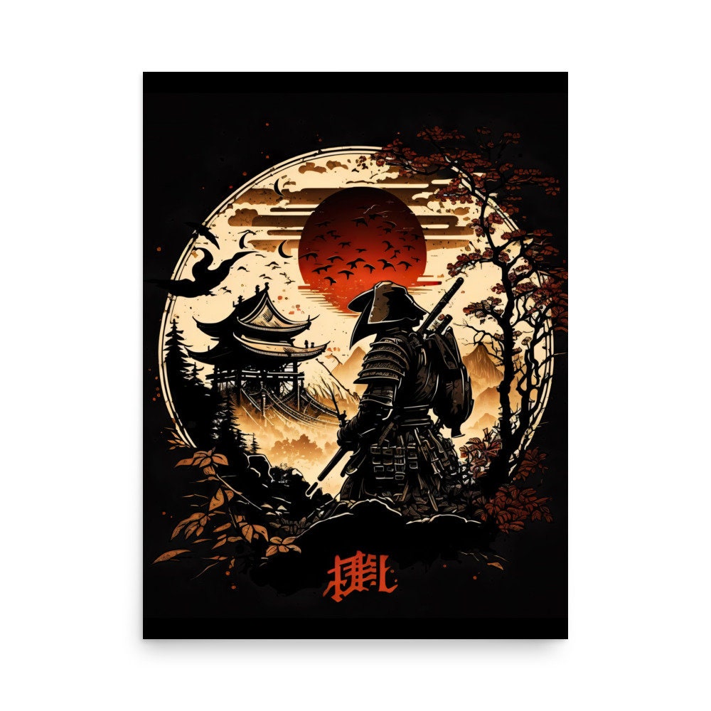 Vintage Abstract Japanese Samurai Wall Art | Fantasy Samurai Warrior ...