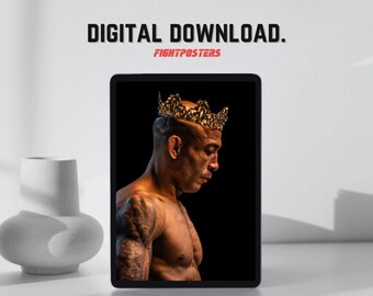 May include: Digital download poster featuring a man wearing a gold crown, set against a black background. The image includes the text "DIGITAL DOWNLOAD." and "FIGHTPOSTERS" in red. The poster is displayed on a tablet.