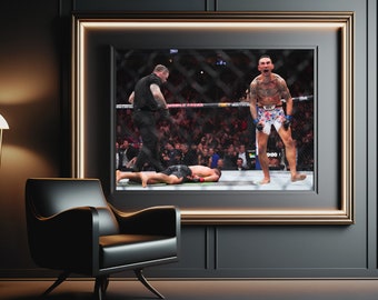 Cadre pour affiches d'art mural Max Holloway contre Justin Gaethje de l'UFC 300 | Qualité muséale | Photo HD | Image 4K | Toutes les tailles disponibles