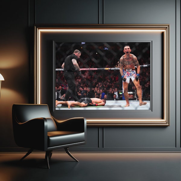 Cadre pour affiches d'art mural Max Holloway contre Justin Gaethje de l'UFC 300 | Qualité muséale | Photo HD | Image 4K | Toutes les tailles disponibles