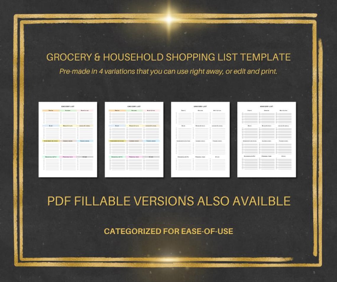 Grocweries List.pdf Grocery List Template, 4 Variations, Includes Fillable, Digital ...