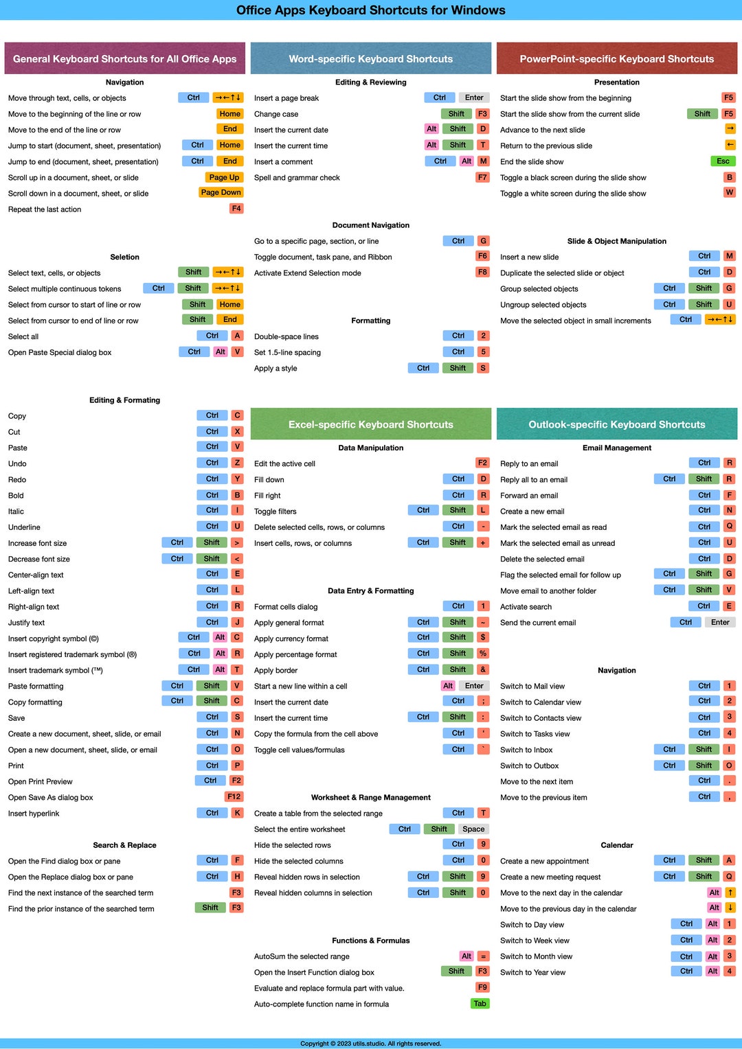 MS Office Shortcuts Cheat Sheet Etsy Finland