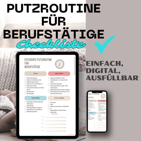 Putzplan Checkliste Digital - Putzroutine für Berufstätige - Ausfüllbare Fillable PDF- kein Papier nötig