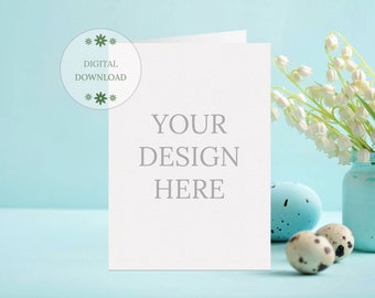 Easter Card Mockup, Blank A5 A4 Card, Minimal Easter Mockup Background, JPG Download Instant Download, Blank Card Mockup, Card Demo