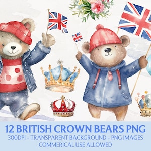 King Charles III Coronation Png, Watercolor Crown Bear Clipart, Coronation Day 2023 Graphics, Commercial Use, Instant Digital Download