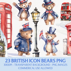 King Charles III Coronation Png, Aquarelle London Bear Clipart, Coronation Day 2023 Graphics, Commercial Use, Instant Digital Download