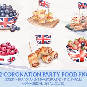 King Charles III Coronation Png, Watercolor Royal Party Food Clipart, Coronation Day 2023 Graphics, Commercial Use, Instant Digital Download