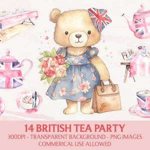 King Charles III Coronation Clipart, Pink Coronation Bear Png, Union Jack Pink Tea Cups Graphics, Utilisation commerciale, Téléchargement numérique instantané