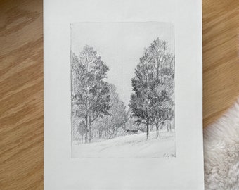8.5 x 11 “Forest Sketch” original drawing by Kathleen Gonzalez