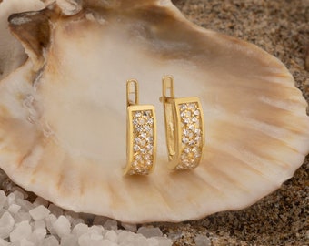 Diamond Infinity Earrings, Valentine Gift, Silver Dainty CZ Pave Huggie Earrings, 18K Gold Cubic Zirconia Hoop Earrings,Gift for Mom - 3441