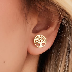 Baum Der Lebens Ohrstecker, Valentinstag Geschenk, Leben und Natur Feier Ohrringe, Gold Natur Ohrringe, Goldbaum Ohrstecker - Geschenk für Sie -U066