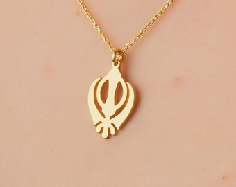 Gold Vermeil Khanda Necklace, Religious Protection Charm Necklace