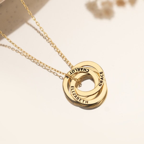 Personalized Circles Necklace, Valentine Gift, 18K Gold Linked Circle Necklace, 925 Sterling Silver Sisters Name Necklace, Gift for Her-U008