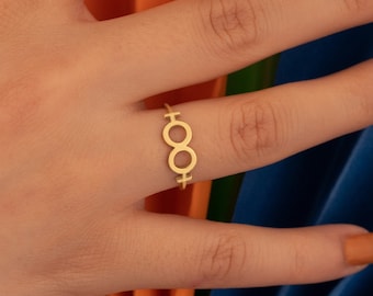 Lesbian Symbol Ring, Valentine Gift, Interlocking Venus Ring, Gift for Her, LGBT Ring, LGBT Pride Jewelry, WLW Lesbian Couple Ring