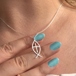Ichthys necklace Christian fish pendant with cross sterling silver religious jewelry gift for men women faith necklace baptism gift for her