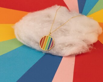 Circle Queer Flag Necklace, Love is Love, Gift for Them, Enamel Pride Flag Necklace, Gay Necklace, Trans Necklace, LGBTQIA+ Necklace - U093