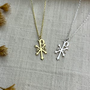 Silver dainty Chi Rho necklace for women minimalist Christian jewelry gift forher religious necklace Constantine Cross bible symbol necklace