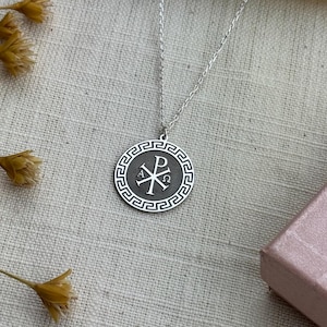 Silber Chi Rho Christian Christogramm Anhänger Alpha Omega religiöses Symbol Schmuck Konstantin Kreuz bibel symbol Halskette Geschenk sie