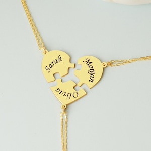 Gold Three Piece Best Friend Puzzle Necklace, BFF Gift, Matching Heart Jewelry, Silver Three Sisters Necklace, Trio Gifts - U054