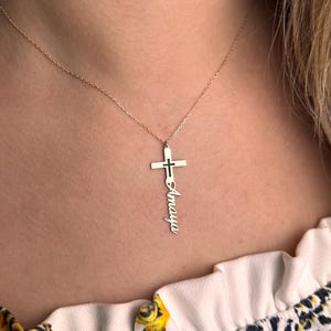 14k gold latin cross name necklace personalized cross pendant custom name jewelry baptism gift for her religious gold necklace gift for mom