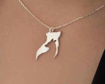 Sterling Silver Wolf Couple Necklace, Animal Love Jewelry