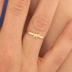 Tiny Dragonfly Ring, Gift for Her, Cute Firefly Ring,  14K Gold Spirit Ring, Boho Jewelry, Handmade Jewelry · Summer Jewelry - 018
