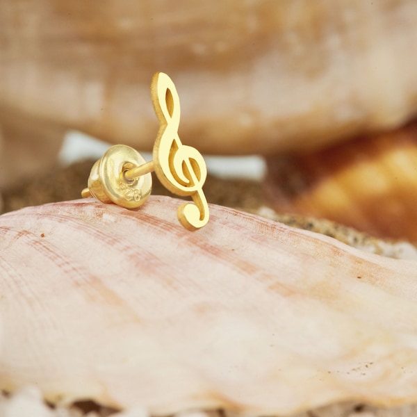 Treble Clef Stud Earrings, Valentine Gift, Silver G Clef Stud Earrings, Cute Earrings, Rose Gold Earrings, Earrings for Music Lover - U071-S