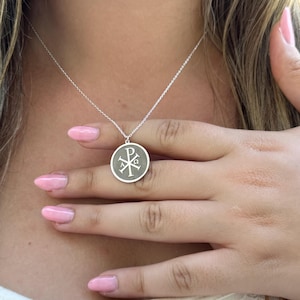 Silver Chi Rho necklace dainty Christian pendant minimalist faith jewelry religious necklace Christian jewelry Constantine Cross for women