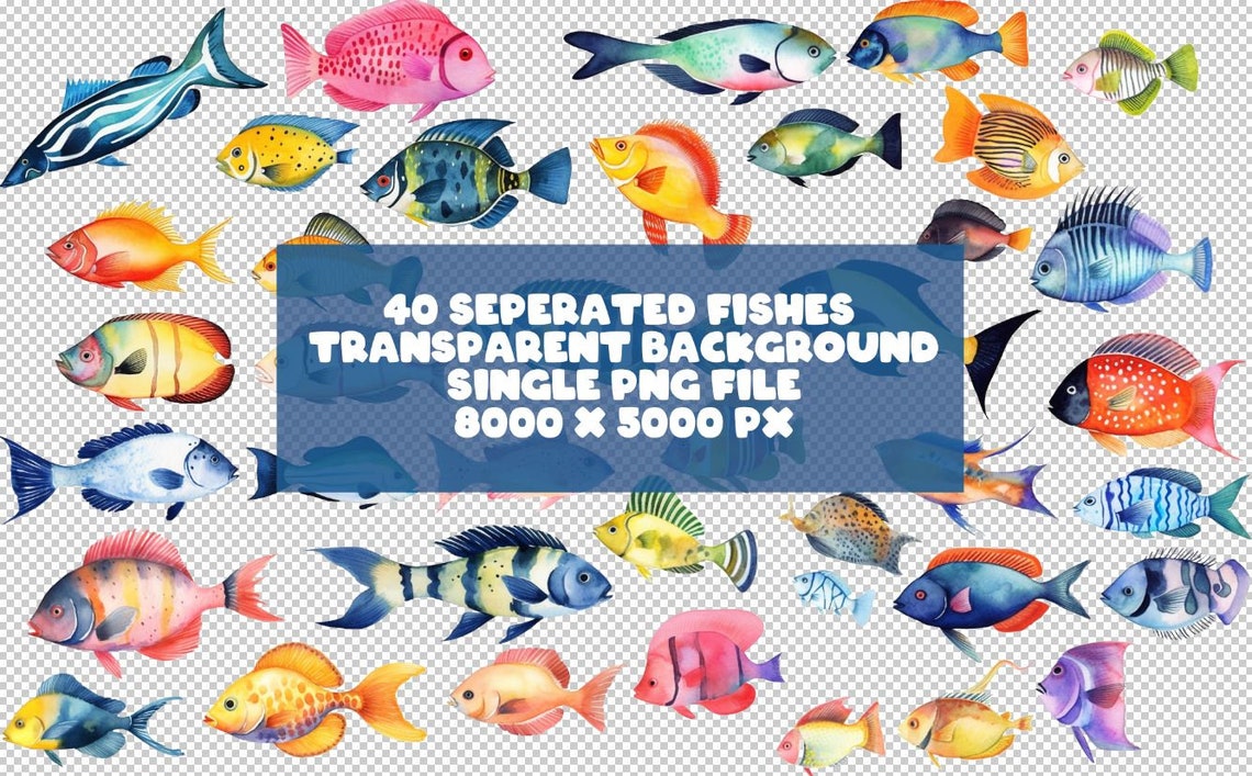 40 Fishes Clipart Bundle , Fishing Clipart , Ocean Fish Clipart , Fish ...