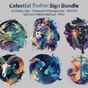 Zodiac Sign Bundle Clipart, PNG, Virgo, Aries ,Aquarius, Cancer, Gemini, Leo, Libra, Pisces, Sagittarius, Capricorn, Scorpius, Taurus,
