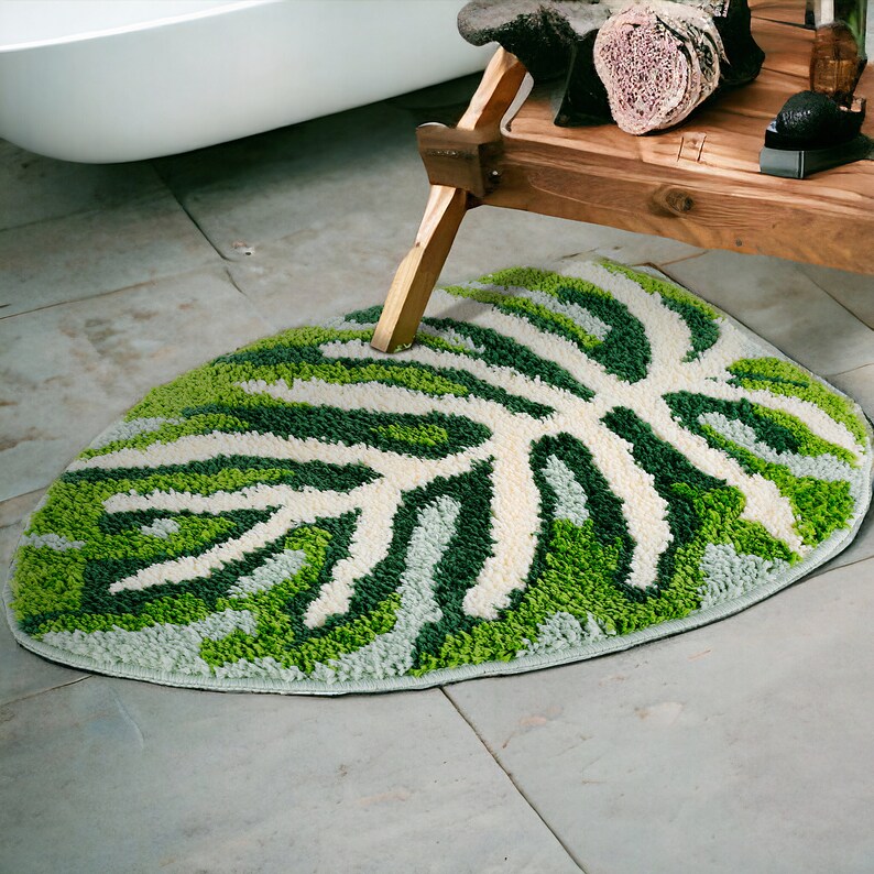 Unique Leaf Anti Slip Bath Mat Funky Soft Absorbent Bathroom Carpet