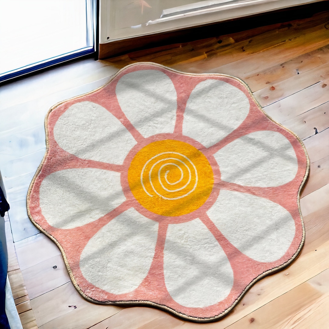 Retro Flower Bedroom Living Room Rug Whimsical Anti Slip Funky Quirky ...