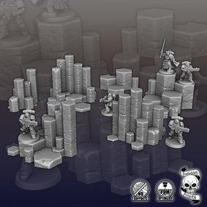 Terreno disperso para juegos de guerra impreso en 3D - Hexagon Rocks, escenario perfecto para tu mesa