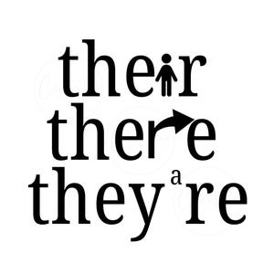 Puede incluir: Un gráfico en blanco y negro que ilustra la diferencia entre "their", "there" y "they're".