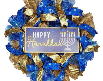 Happy Hanukkah Wreath, Hanukkah Wreath, Hanukkah decor, Hanukkah Front Door Wreath, Happy Hanukkah