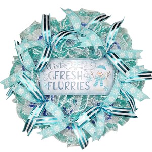 Winter Fresh Flurries Wreath, Snowman Wreath, Winter Snow Wreath, Mesh Wreath, Snowflake Wreath, Christmas Wreath, Holiday Wreath