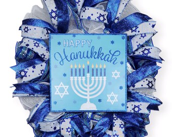 Happy Hanukkah Wreath, Happy Hanukkah, Hanukkah Wreath, Hanukkah Decor, Hanukkah Front Door Wreath