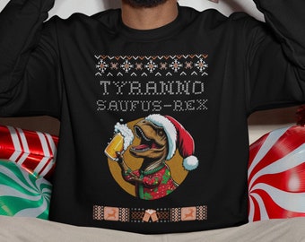 Pull de Noël laid Tyranno Saufus Rex Sweat de Noël Pull Père Noël Humour Noir Unisexe Tenue de Noël Cadeau