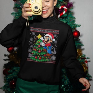 Christmas Sweatshirts, Cute Retro Mario Gamer Gift Ugly Sweater Design