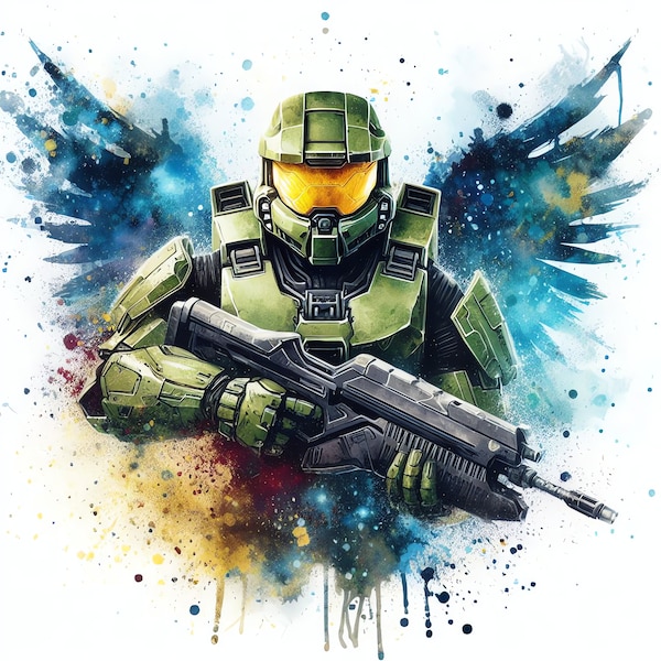 Space Master Chief Sergeant PNG Digital Download - Game Room Decor, DTG, Sublimation, Gamer Design, PNG download