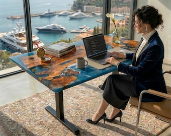 Ocean Resin Dining Table, Live Edge Wood, Blue Epoxy River Furniture