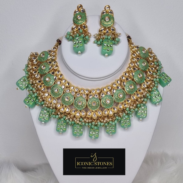 Kundan inspired sea green necklace set, indian jewellery