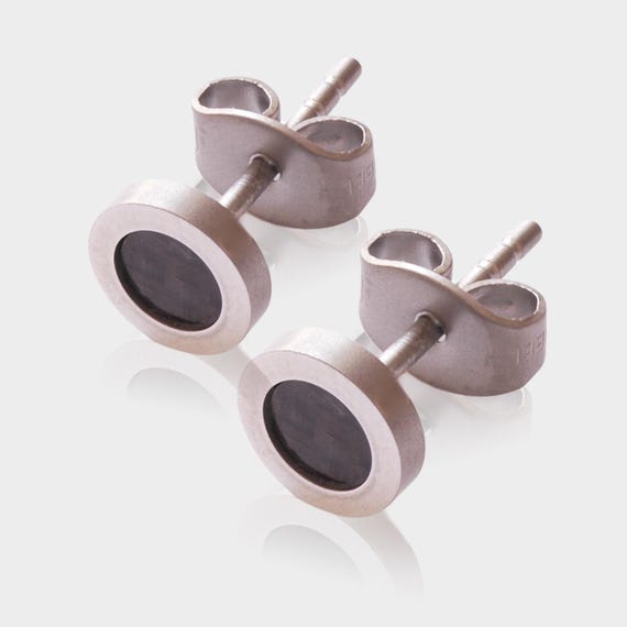 Kirsten Sander Stainless Steel & Black Carbon Fiber Stud Pair of Earrings