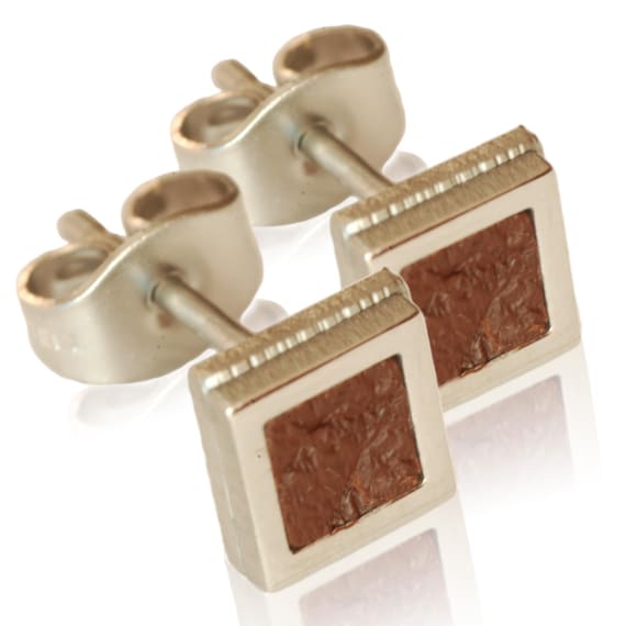 Kirsten Sander Stainless Steel and Brown Genuine Leather Pair of Earrings