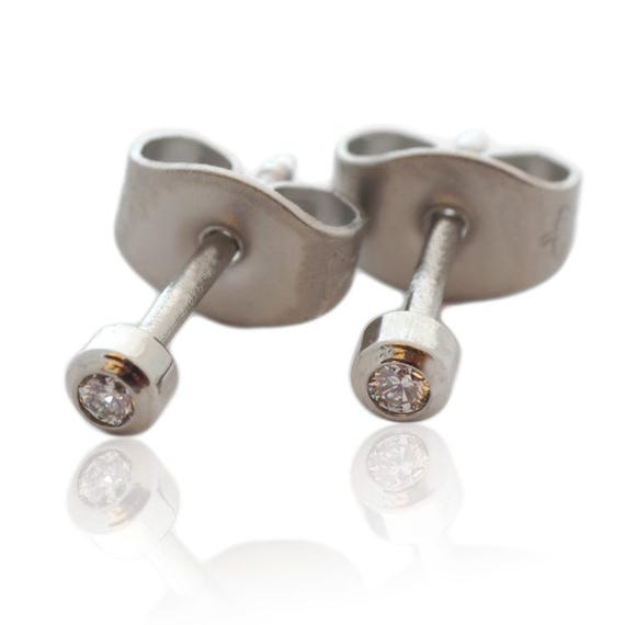 Kirsten Sander Stainless Steel & Genuine Diamonds Mini Stud Pair of Earrings